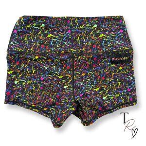 Peachy Athletic NWT Neon Splatter High-Rise Workout Booty Shorts Size Medium